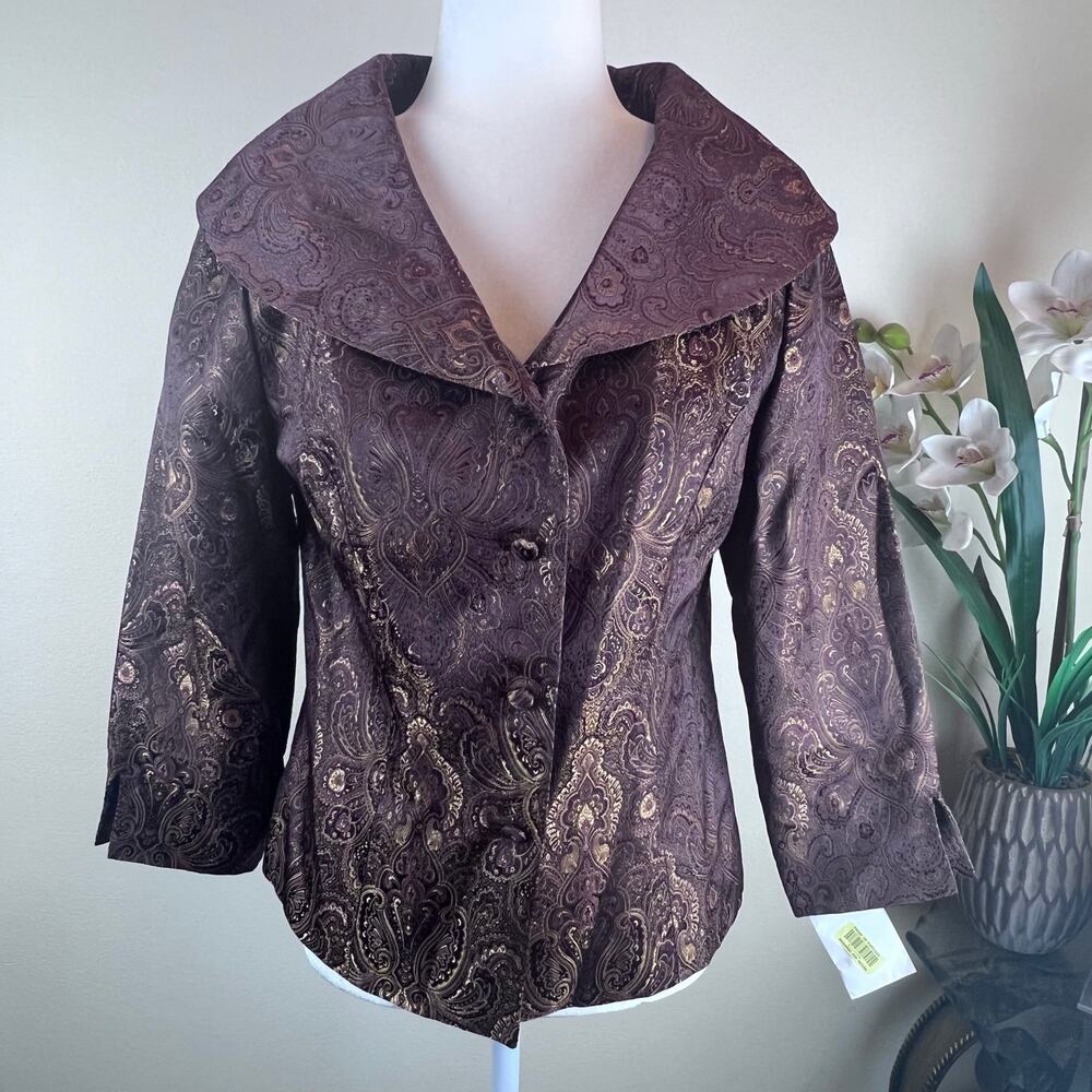 NWT KATHERINE KELLY Metallic Gold Victorian Floral‎ Jacquard Blazer Women's 6